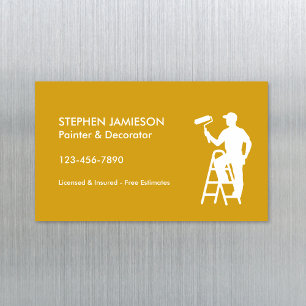 Painter & Decorator Painting Services Yellow White Magnetic Business Card