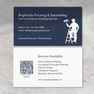 Painter & Decorator Services QR Code Blue White Business Card