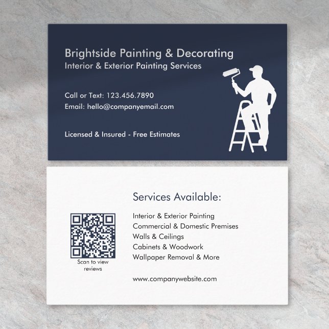 Painter & Decorator Services QR Code Blue White Business Card (Creator Uploaded)