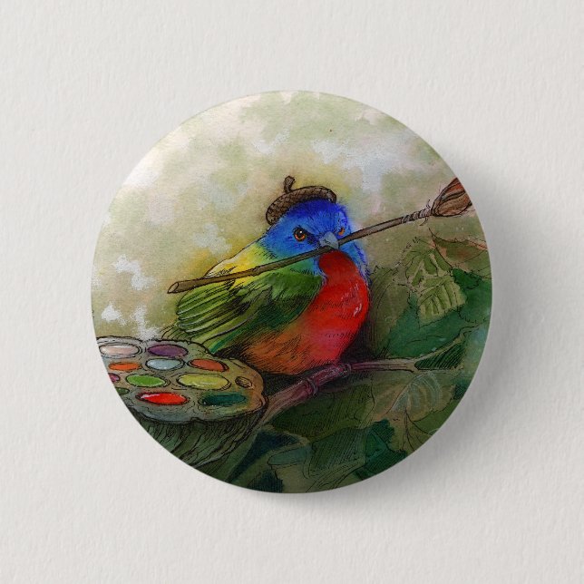 Painter Painted Bunting Bird 2 Inch Round Button (Front)