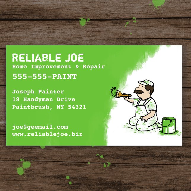Painter Painting Green Paint | Cartoon Contractor Business Card (Creator Uploaded)
