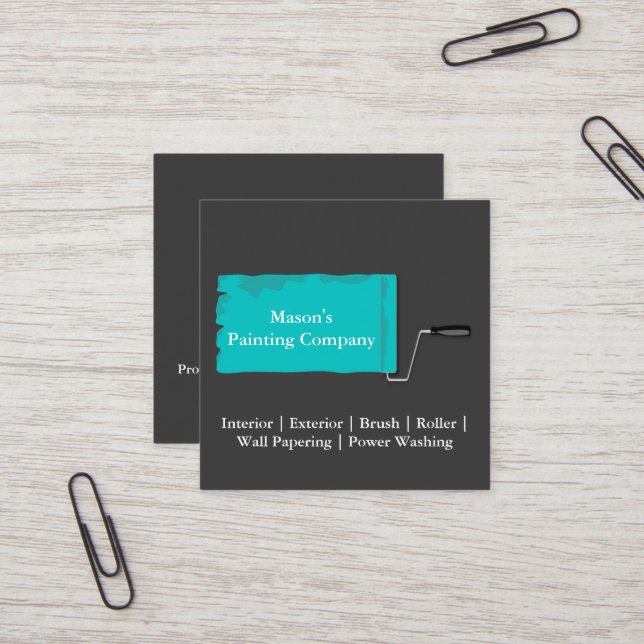 Painter Painting Paint Roller Square Business Card (Front/Back In Situ)