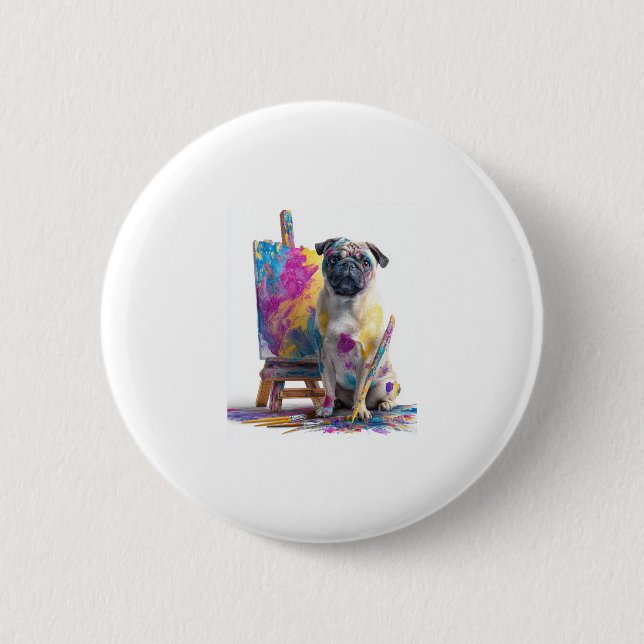 Painter Pug � Abstract Art Dog 2 Inch Round Button (Front)