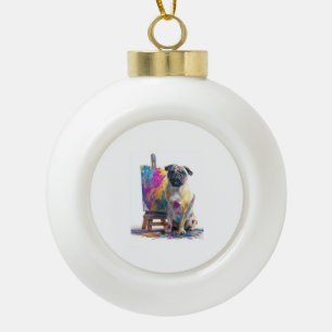 Painter Pug � Abstract Art Dog Ceramic Ball Christmas Ornament