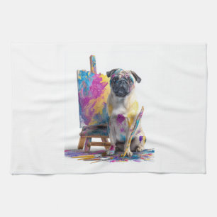 Painter Pug � Abstract Art Dog Kitchen Towel