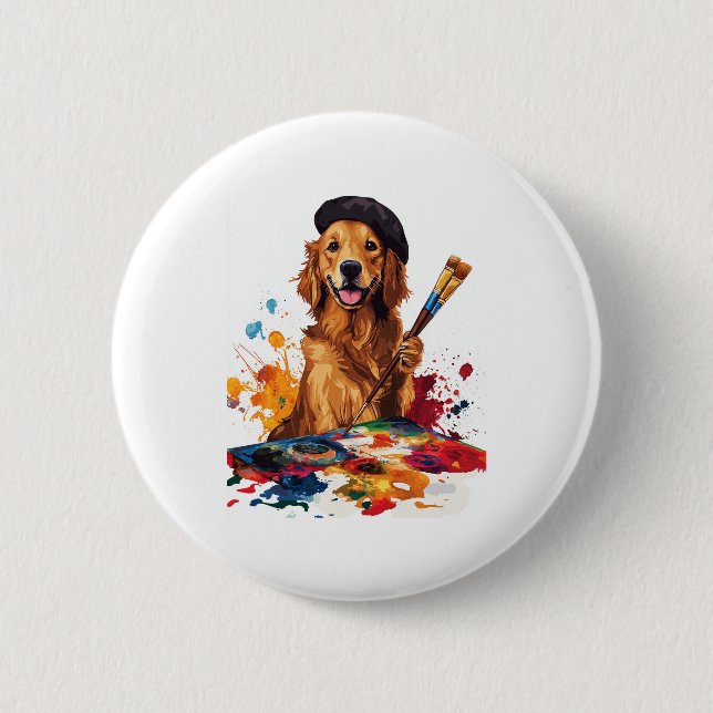 Painter Pup – Artistic Dog with Easel 2 Inch Round Button (Front)