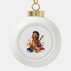 Painter Pup � Artistic Dog with Easel Ceramic Ball Christmas Ornament