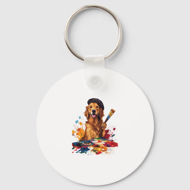 Painter Pup � Artistic Dog with Easel Keychain (Front)