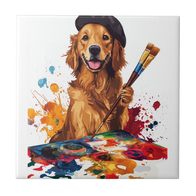 Painter Pup � Artistic Dog with Easel Tile (Front)