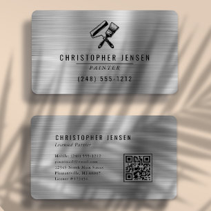 Painter QR Code Silver Black Metallic Rounded Business Card