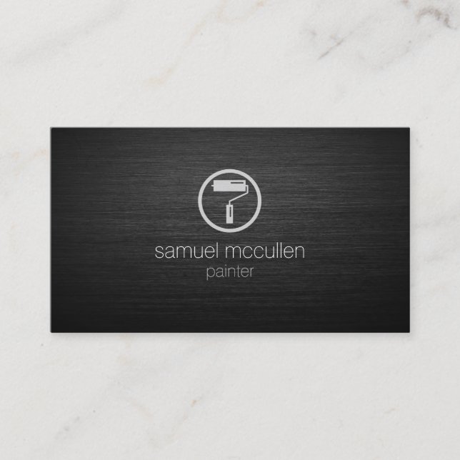 Painter Roller Brush Icon Brushed Metal Skills Business Card (Front)