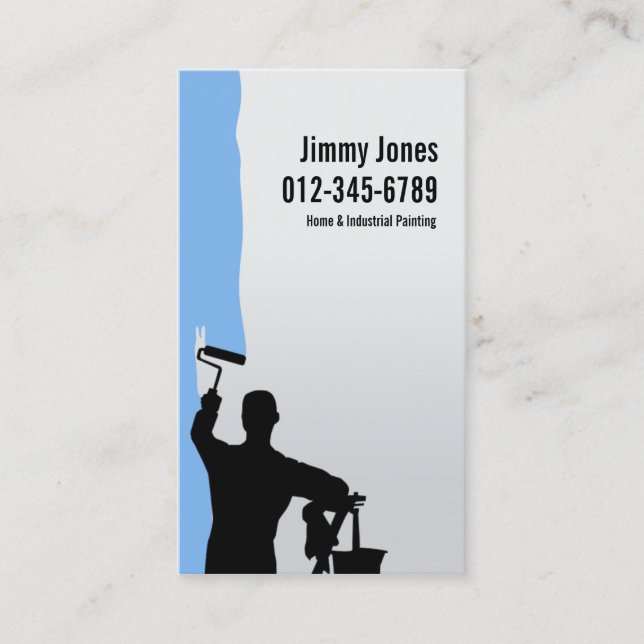 Painter Roller Brush Painting Blue Business Card (Front)