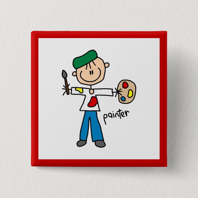 Painter Stick Figure 2 Inch Square Button (Front)
