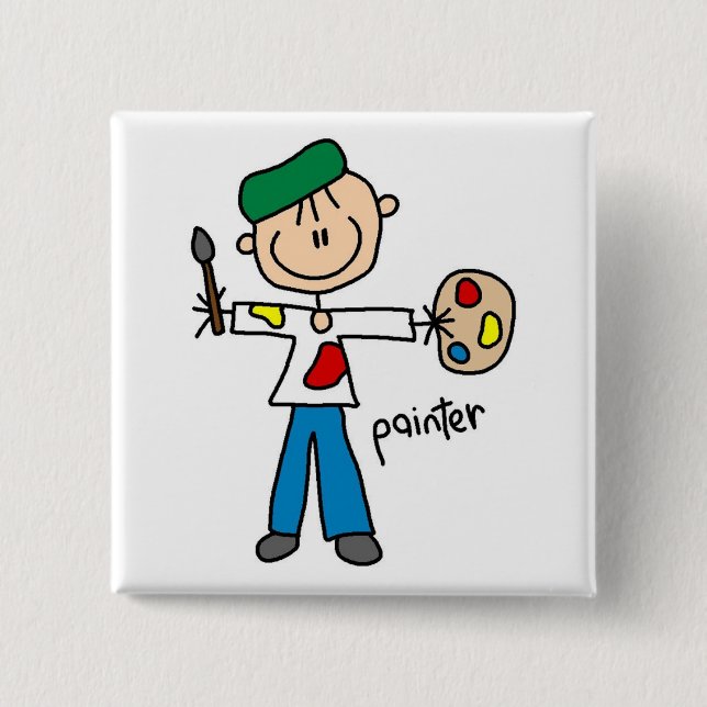 Painter Stick Figure 2 Inch Square Button (Front)