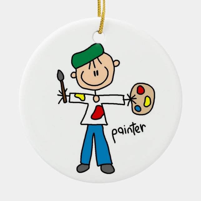 Painter Stick Figure Ceramic Ornament (Front)