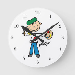Painter Stick Figure Round Clock