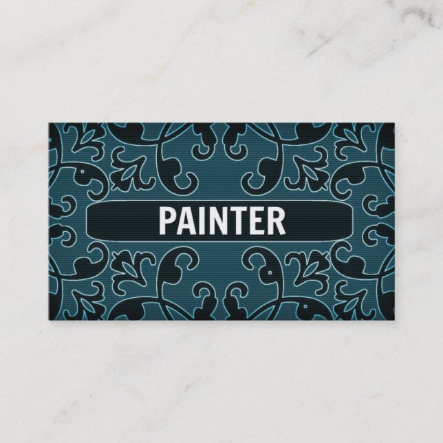 Painter Teal Damask Business Card (Front)