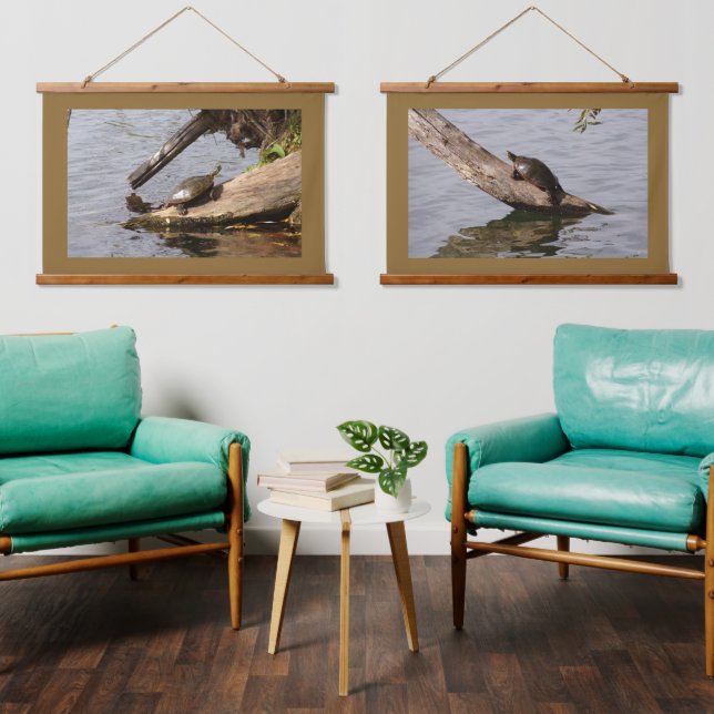Painter Turtles on Logs Set of Two Tapestries (Living Room)