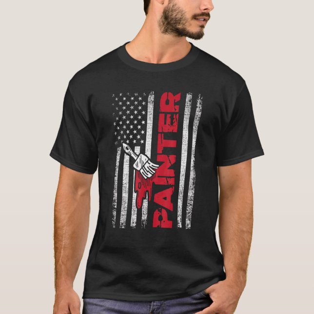Painter  Usa Flag House Decorator Paint Painting W T-Shirt (Front)