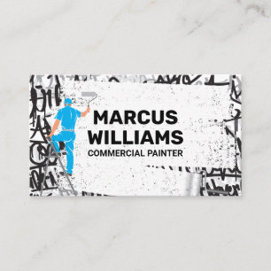 Painter with Rolling Brush   Graffiti Brick Wall Business Card