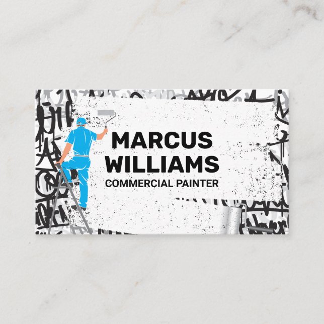 Painter with Rolling Brush | Graffiti Brick Wall Business Card (Front)