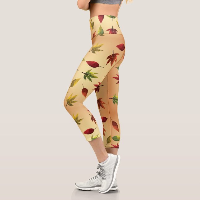 Painterly Autumn Leaves Capri Leggings (Left)