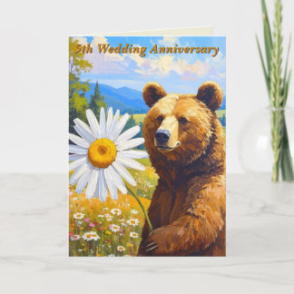 Painterly Bear Daisy Meadow 5th Wedding Anniv. Card