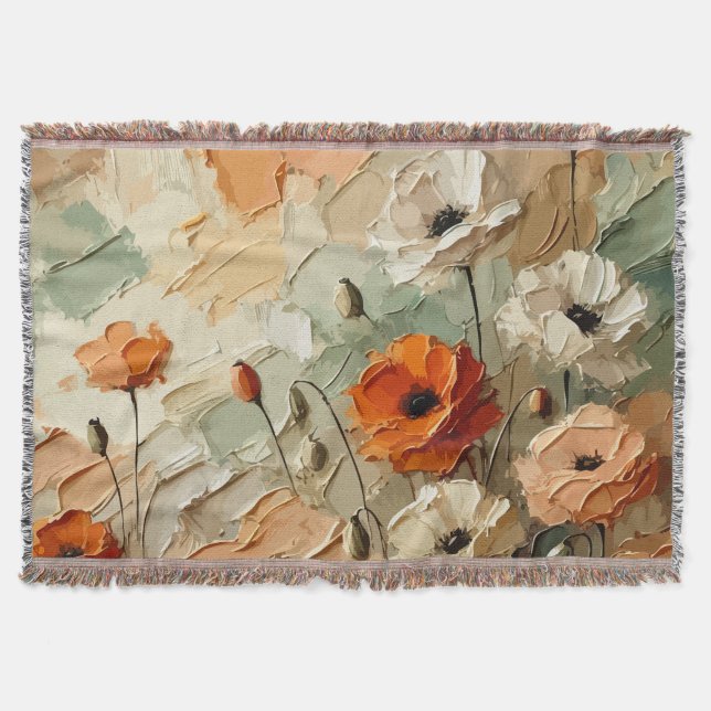 Painterly Bloomscape Throw Blanket (Front)