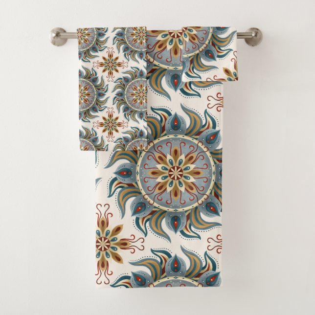Painterly Boho Mandala Bath Towel Set (Insitu)