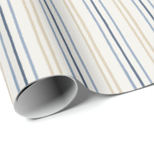 Painterly Coastal Blue and Sand Pinstripe Pattern Wrapping Paper