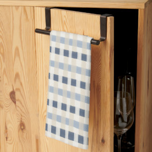 Painterly Coastal Blue Plaid Seamless Pattern Kitchen Towel
