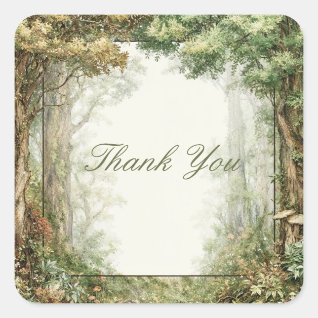 Painterly Enchanted Forest Ancient Trees Rustic Square Sticker (Front)