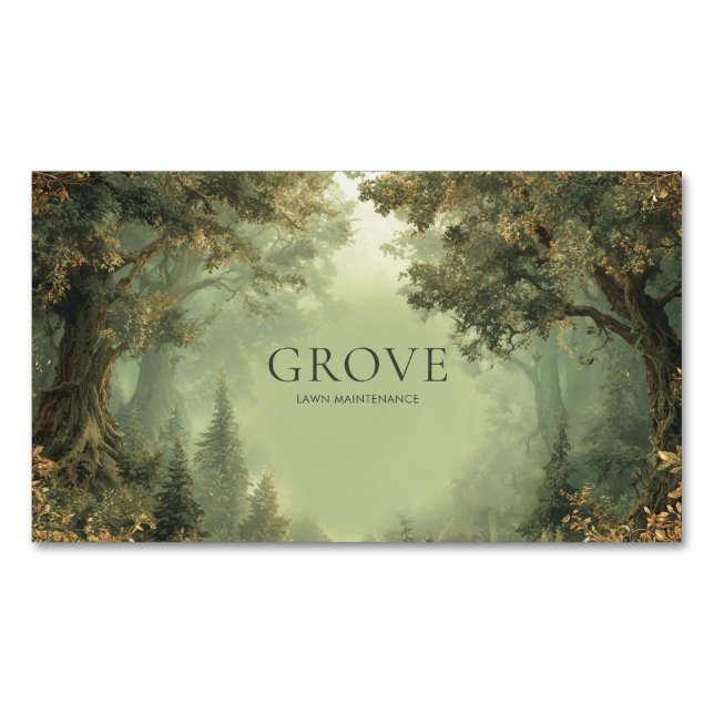 Painterly Enchanted Forest Misty Trees Magnetic Business Card (Front)