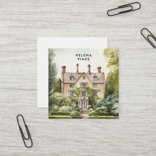 Painterly estate design - landscapers, realtors square business card (Front/Back In Situ)