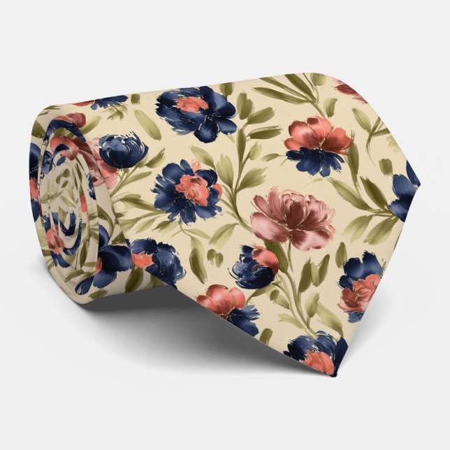 Painterly Floral Brush Stroke Pattern Tie (Rolled)