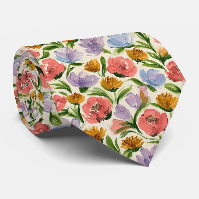 Painterly Floral Garden Pattern Tie (Rolled)