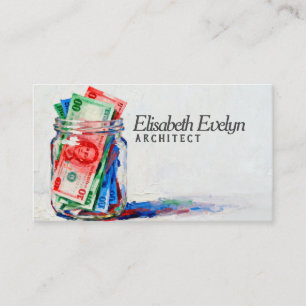 Painterly Glass Jar Filled with Colourful Banknote Business Card