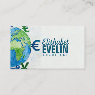 Painterly Globe with Global Currency f32 Business Card