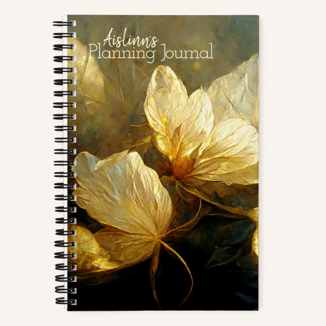 Painterly Golden Leaves Journalling Notebook (Front)