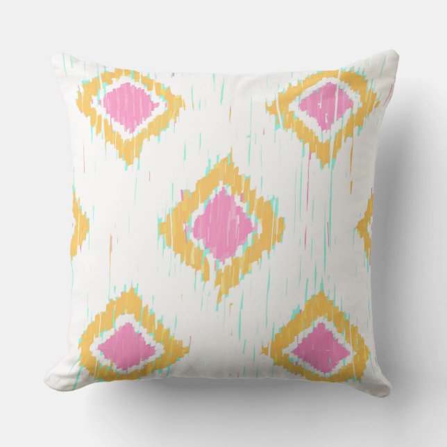 Painterly Ikat in Pink and Orange Pillow by KCS (Front)