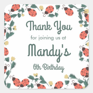 Painterly Lady Bug Birthday Garden Party Square Sticker