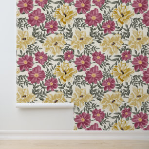 Painterly Magnolias and Pink Flowers Wallpaper