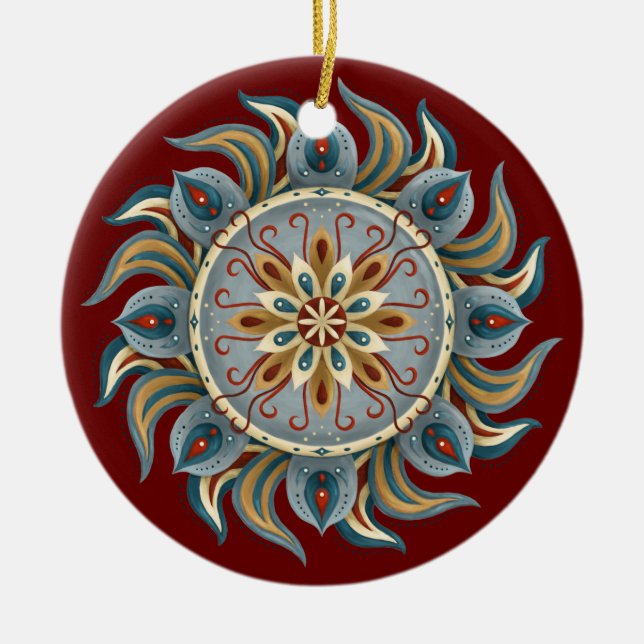 Painterly Mandala Ceramic Ornament (Front)