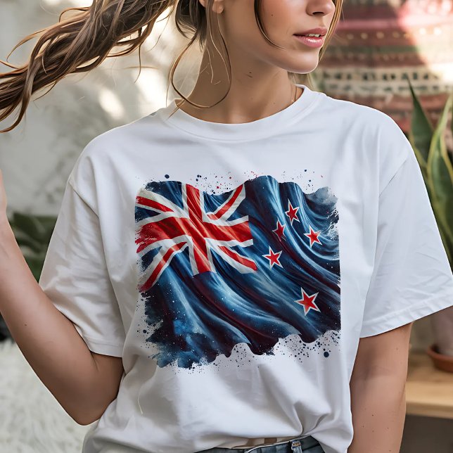 Painterly New Zealand Tattered Flag T-Shirt (Creator Uploaded)