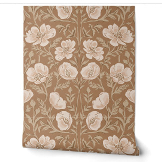 Painterly Poppy Arts And Crafts - Dusty Pink Brown Wallpaper