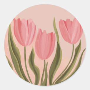 Painterly Pretty Pink Tulips  Classic Round Sticker