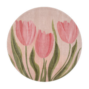 Painterly Pretty Pink Tulips Cutting Board