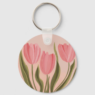 Painterly Pretty Pink Tulips Keychain