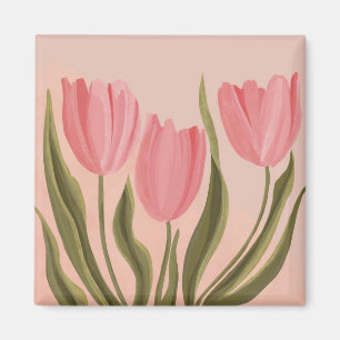 Painterly Pretty Pink Tulips  Magnet