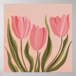 Painterly Pretty Pink Tulips Poster